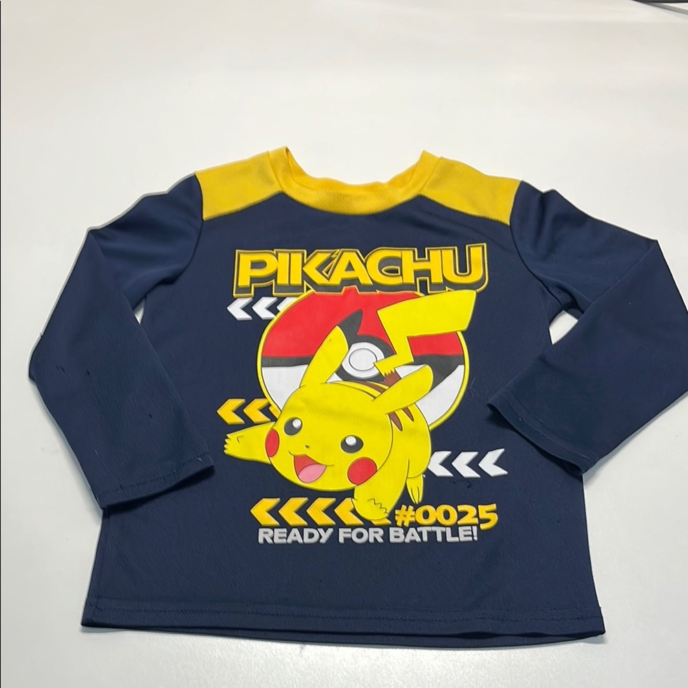 Pikachu Kids Long Sleeve Shirt - Navy and Yellow